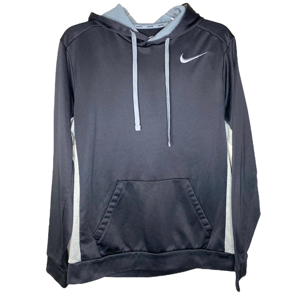Nike Therma-Fit Navy Blue Grey Hoodie Sweatshirt Embroidered Logo Size Medium